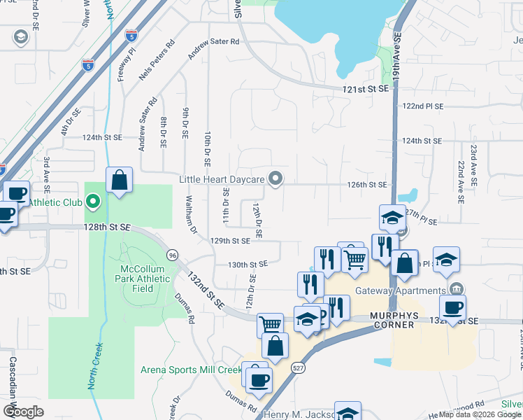 map of restaurants, bars, coffee shops, grocery stores, and more near 12707 12th Drive Southeast in Everett