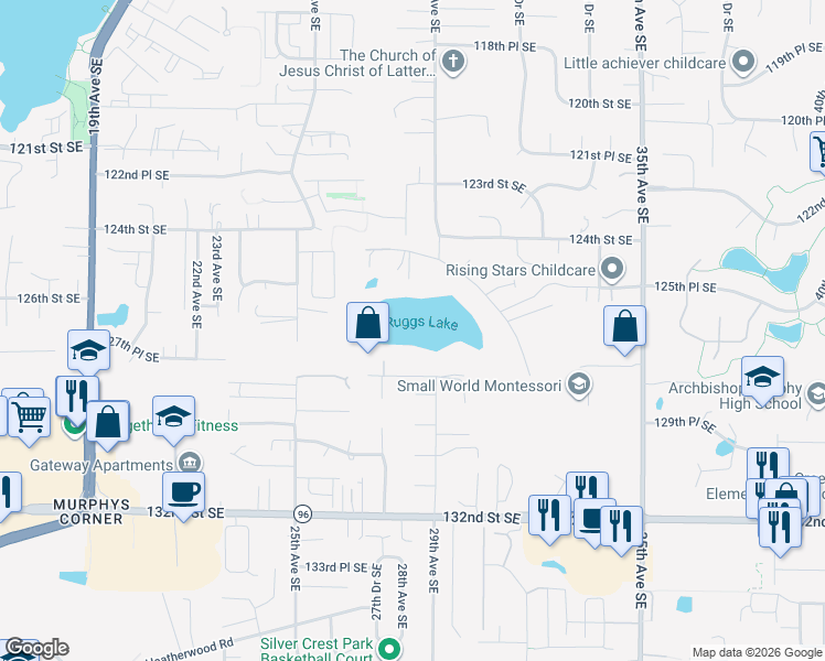 map of restaurants, bars, coffee shops, grocery stores, and more near 2817 128th Street Southeast in Everett