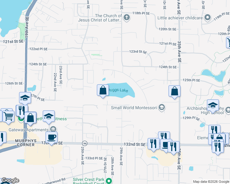 map of restaurants, bars, coffee shops, grocery stores, and more near 2817 128th Street Southeast in Everett
