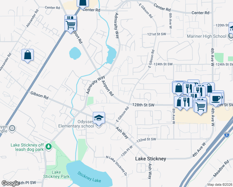 map of restaurants, bars, coffee shops, grocery stores, and more near 1314 126th Street Southwest in Everett