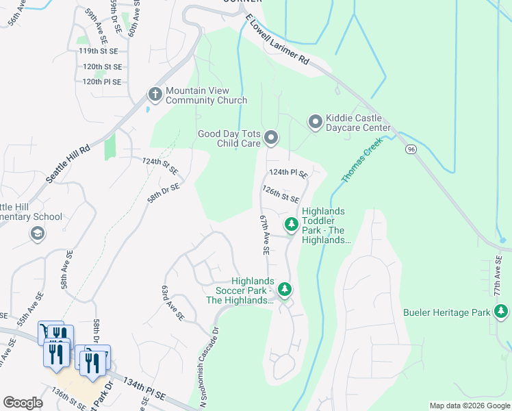 map of restaurants, bars, coffee shops, grocery stores, and more near 12612 67th Ave SE in Snohomish