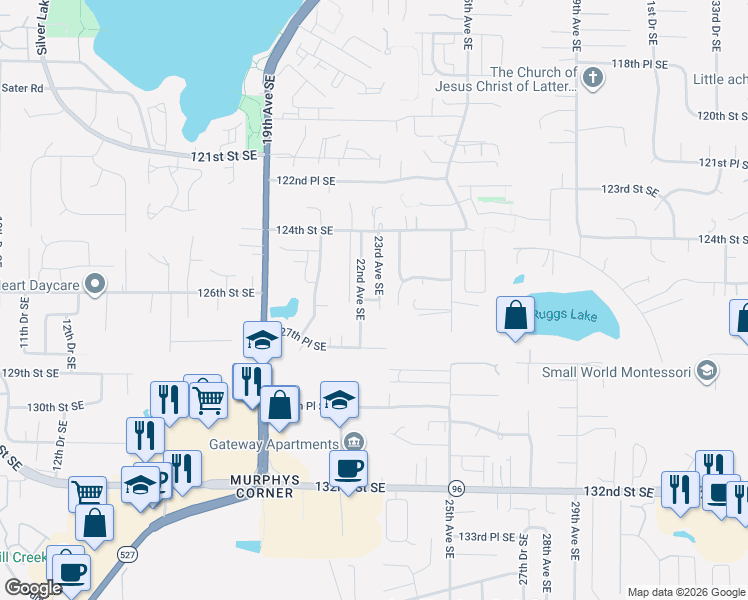 map of restaurants, bars, coffee shops, grocery stores, and more near 12607 23rd Avenue Southeast in Everett