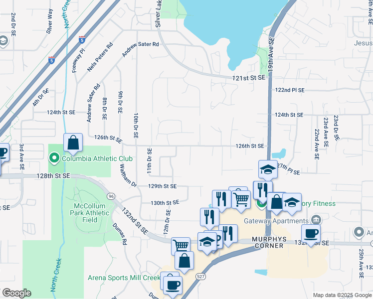map of restaurants, bars, coffee shops, grocery stores, and more near 1326 126th Street Southeast in Everett