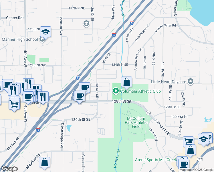 map of restaurants, bars, coffee shops, grocery stores, and more near 12627 4th Drive Southeast in Everett