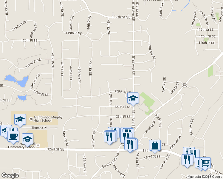 map of restaurants, bars, coffee shops, grocery stores, and more near 12531 48th Drive Southeast in Everett