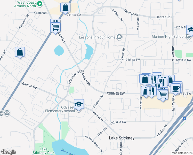 map of restaurants, bars, coffee shops, grocery stores, and more near 1314 126th Street Southwest in Everett