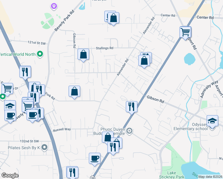 map of restaurants, bars, coffee shops, grocery stores, and more near 2615 126th Place Southwest in Everett