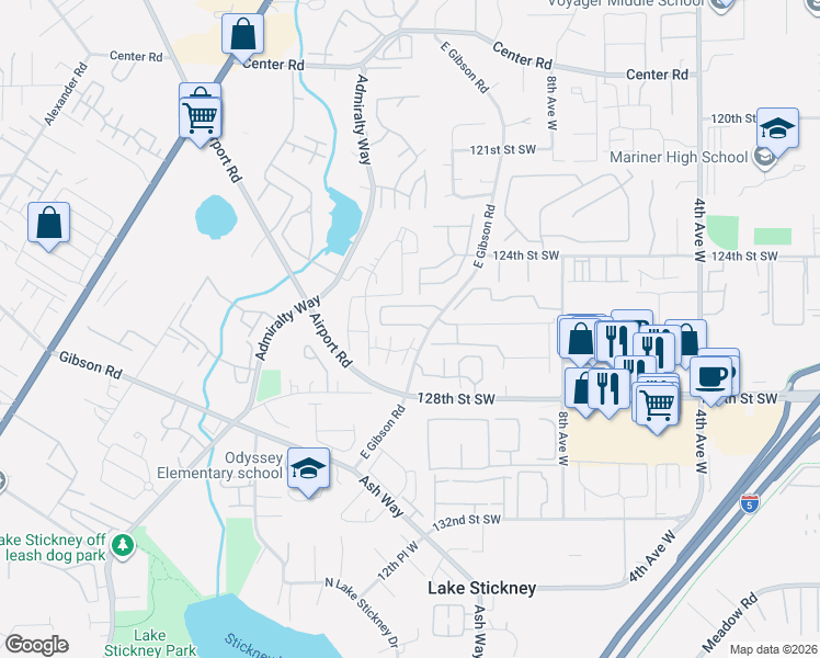 map of restaurants, bars, coffee shops, grocery stores, and more near 12717 East Gibson Road in Everett