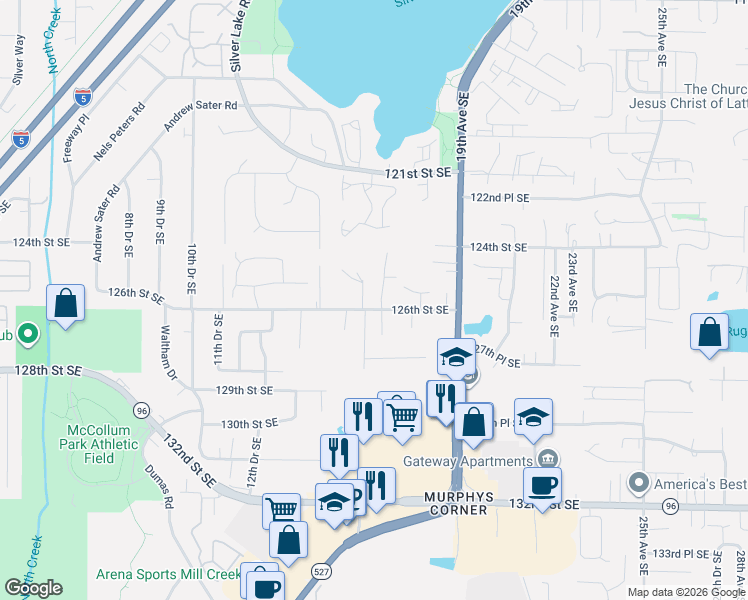 map of restaurants, bars, coffee shops, grocery stores, and more near 12428 16th Avenue Southeast in Everett