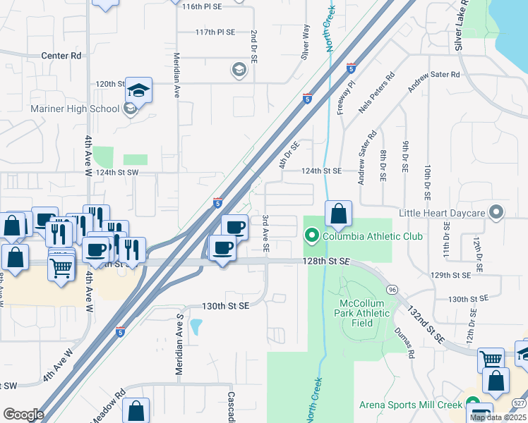 map of restaurants, bars, coffee shops, grocery stores, and more near 316 125th Street Southeast in Everett