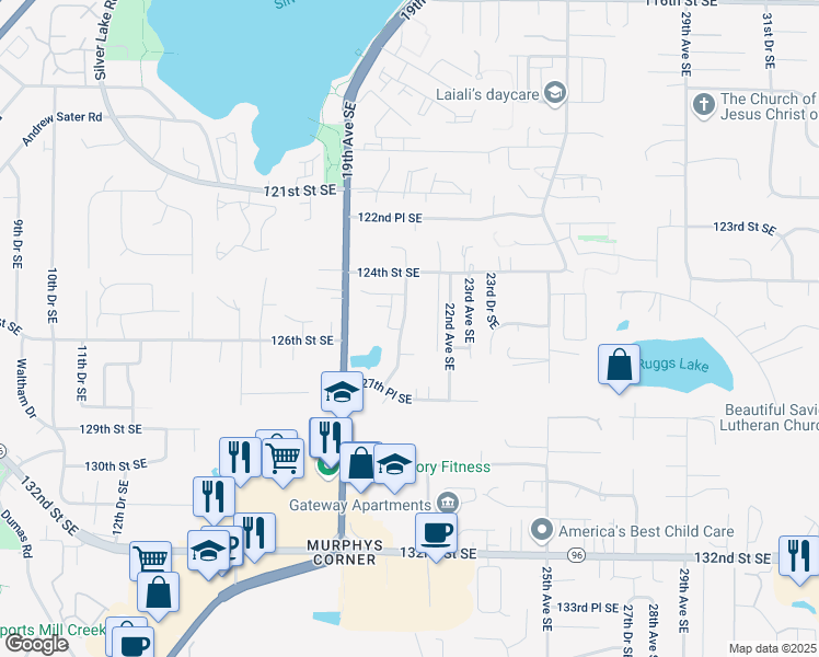 map of restaurants, bars, coffee shops, grocery stores, and more near 2122 124th Street Southeast in Everett