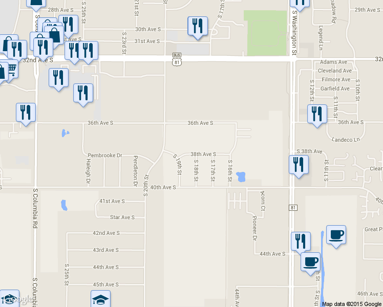 map of restaurants, bars, coffee shops, grocery stores, and more near 1660 38th Avenue South in Grand Forks