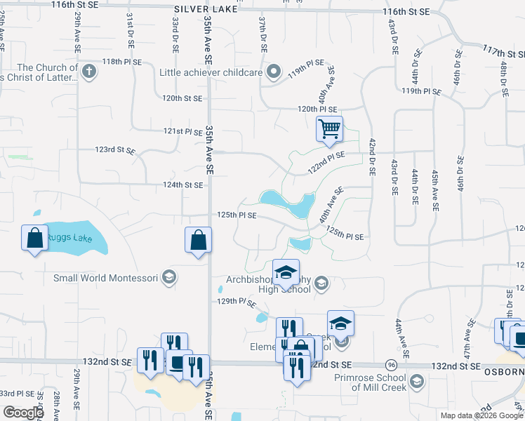 map of restaurants, bars, coffee shops, grocery stores, and more near 12417 36th Avenue Southeast in Everett