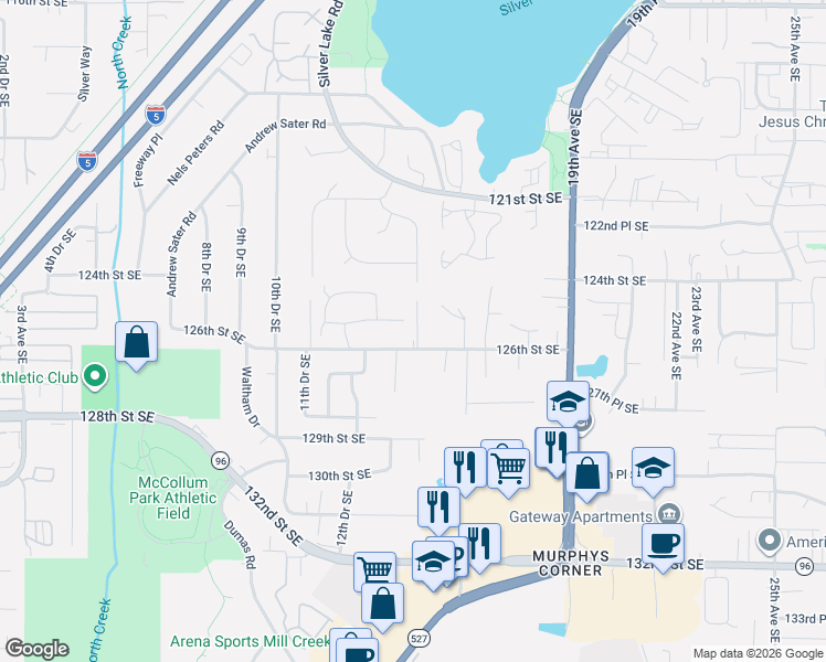 map of restaurants, bars, coffee shops, grocery stores, and more near 1421 126th Street Southeast in Everett