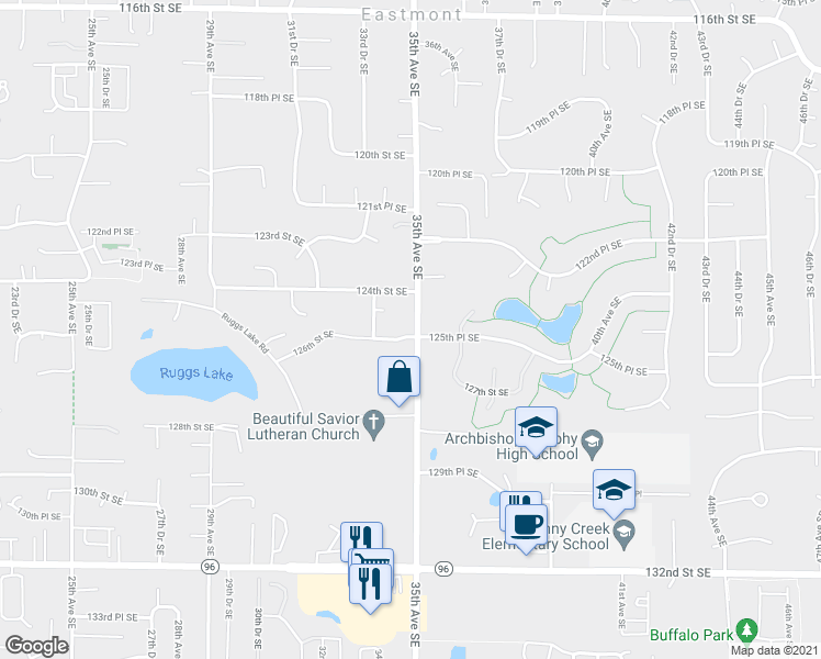 map of restaurants, bars, coffee shops, grocery stores, and more near 3433 125th Place Southeast in Everett