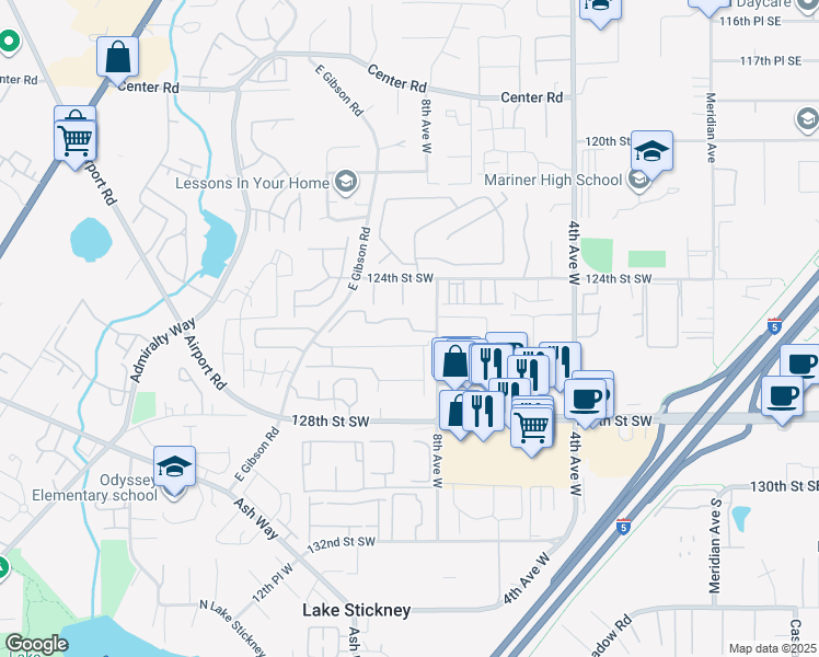 map of restaurants, bars, coffee shops, grocery stores, and more near 11522 8th Avenue West in Everett