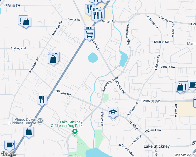 map of restaurants, bars, coffee shops, grocery stores, and more near 12530 Admiralty Way in Everett