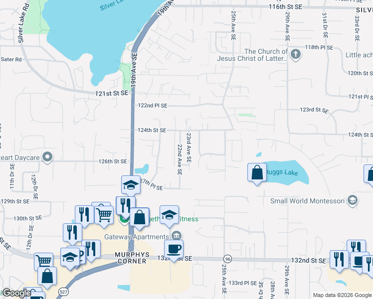 map of restaurants, bars, coffee shops, grocery stores, and more near 12432 23rd Avenue Southeast in Everett