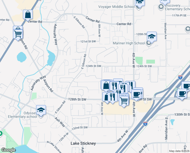 map of restaurants, bars, coffee shops, grocery stores, and more near 12522 8th Avenue West in Everett