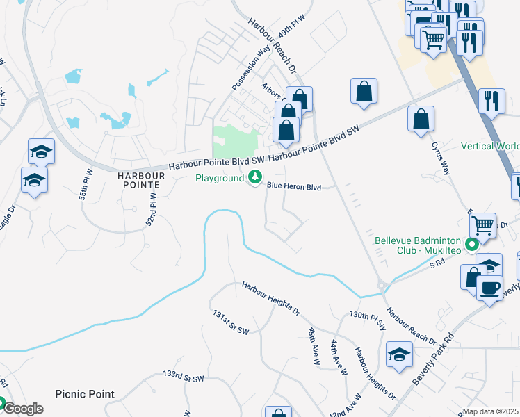 map of restaurants, bars, coffee shops, grocery stores, and more near 12584 Eagles Nest Drive in Mukilteo