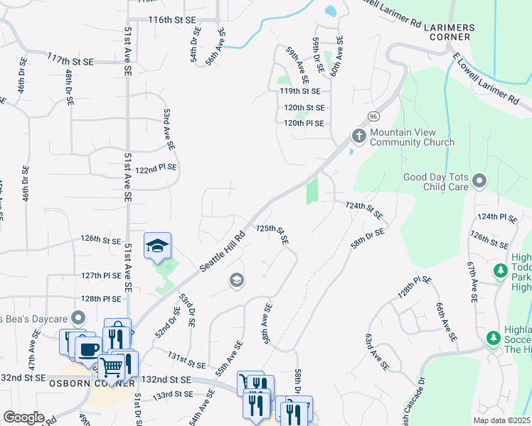 map of restaurants, bars, coffee shops, grocery stores, and more near 12416 57th Avenue Southeast in Snohomish