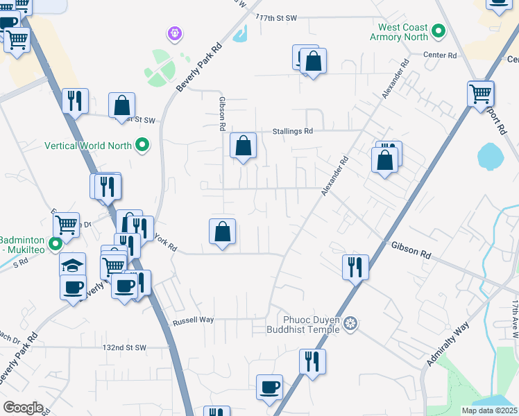 map of restaurants, bars, coffee shops, grocery stores, and more near 12510 28th Place West in Everett