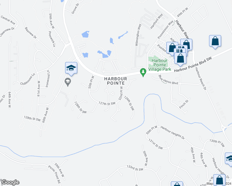 map of restaurants, bars, coffee shops, grocery stores, and more near 5307 125th Place Southwest in Mukilteo