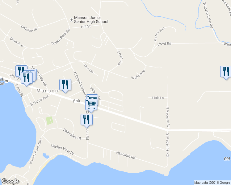 map of restaurants, bars, coffee shops, grocery stores, and more near 522 Village Drive in Manson
