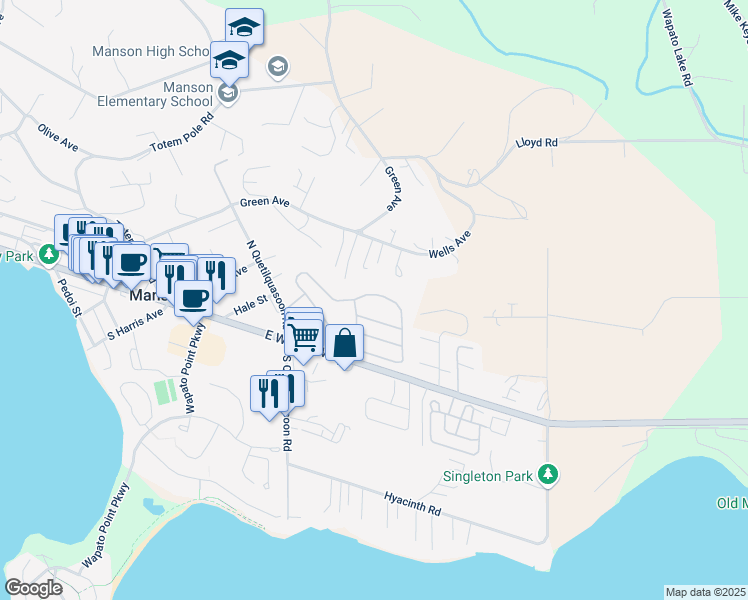 map of restaurants, bars, coffee shops, grocery stores, and more near 522 Village Drive in Manson