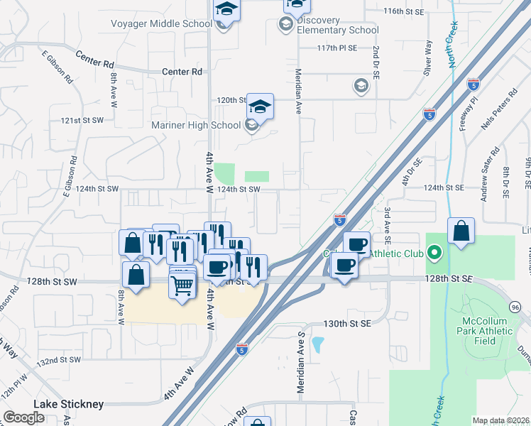 map of restaurants, bars, coffee shops, grocery stores, and more near 120 124th Street Southwest in Everett
