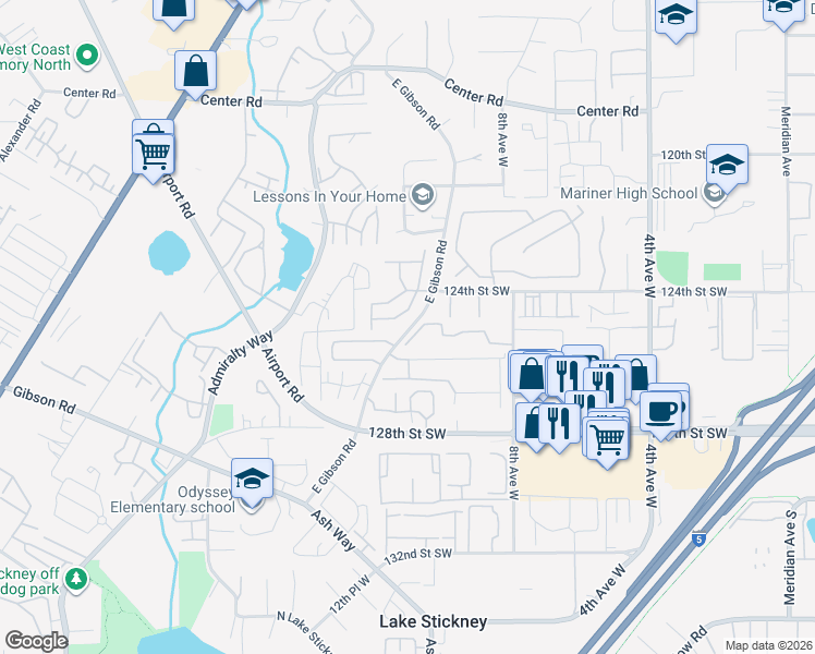 map of restaurants, bars, coffee shops, grocery stores, and more near 1117 125th Place Southwest in Everett