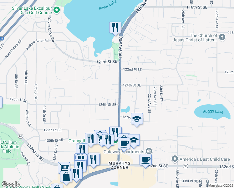 map of restaurants, bars, coffee shops, grocery stores, and more near 12420 Bothell Everett Highway in Everett