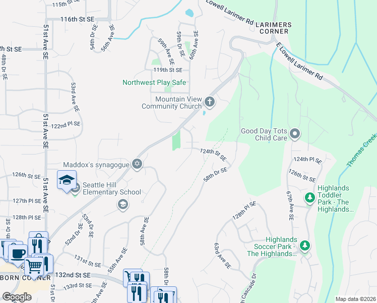 map of restaurants, bars, coffee shops, grocery stores, and more near 12409 58th Avenue Southeast in Snohomish