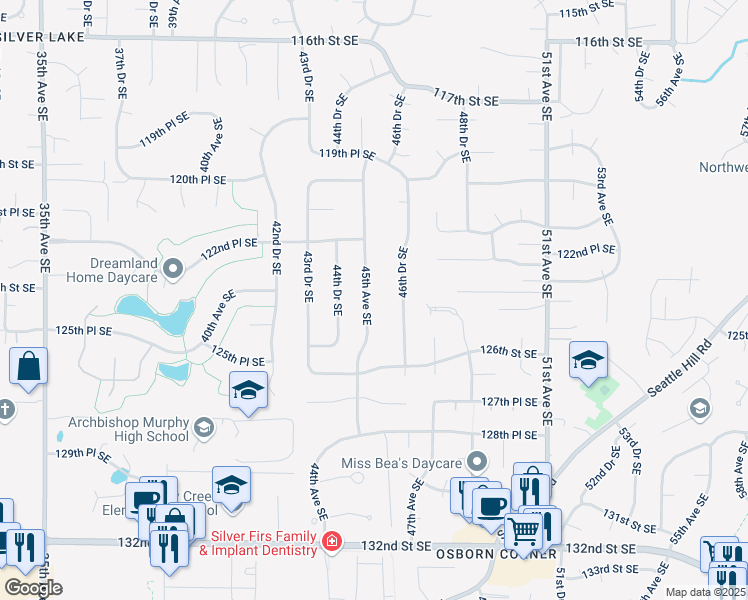 map of restaurants, bars, coffee shops, grocery stores, and more near 12420 46th Drive Southeast in Everett