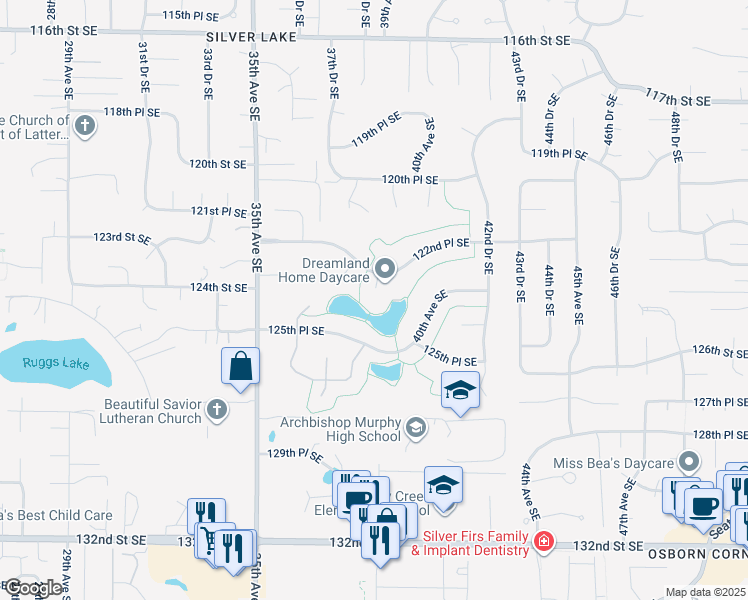 map of restaurants, bars, coffee shops, grocery stores, and more near 3731 125th Place Southeast in Everett