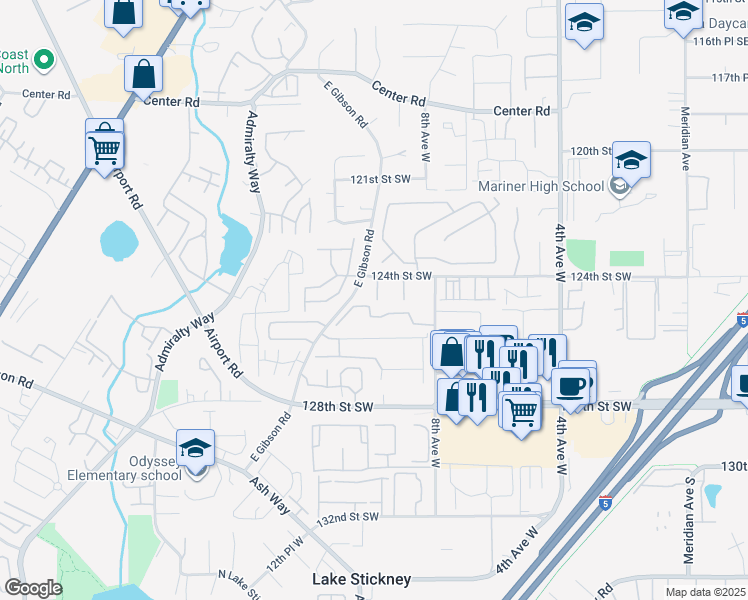 map of restaurants, bars, coffee shops, grocery stores, and more near 922 124th Street Southwest in Everett