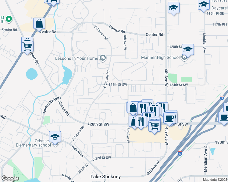 map of restaurants, bars, coffee shops, grocery stores, and more near 11522 8th Avenue West in Everett