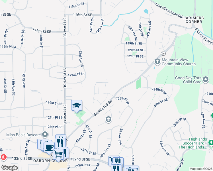 map of restaurants, bars, coffee shops, grocery stores, and more near 12325 55th Drive Southeast in Snohomish
