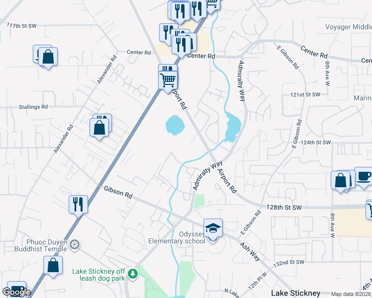 map of restaurants, bars, coffee shops, grocery stores, and more near 12404 19th Place West in Everett