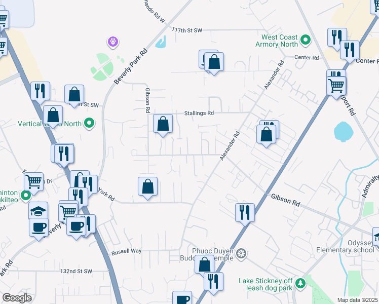 map of restaurants, bars, coffee shops, grocery stores, and more near 12411 27th Place West in Everett