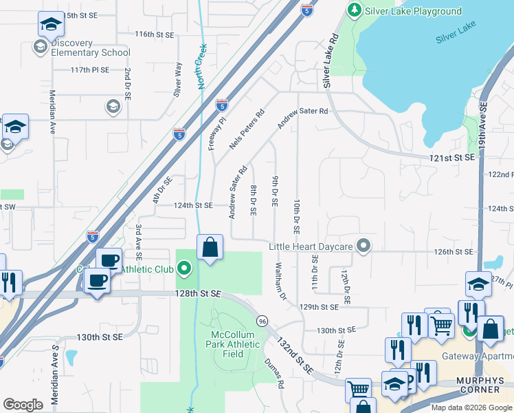 map of restaurants, bars, coffee shops, grocery stores, and more near 12318 9th Drive Southeast in Everett