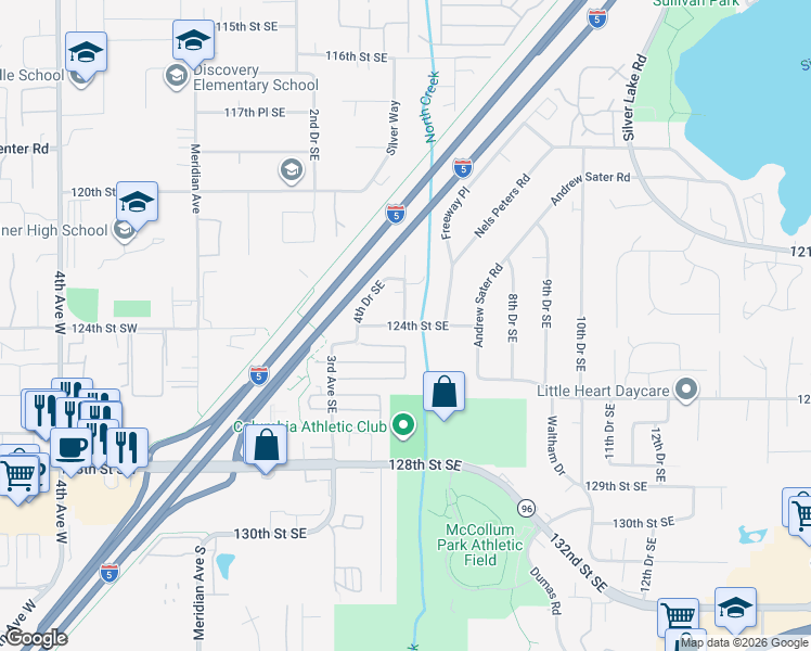 map of restaurants, bars, coffee shops, grocery stores, and more near 14423 5th Avenue Southeast in Everett