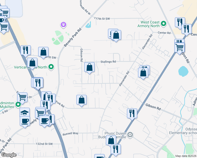 map of restaurants, bars, coffee shops, grocery stores, and more near 12325 27th Place West in Everett