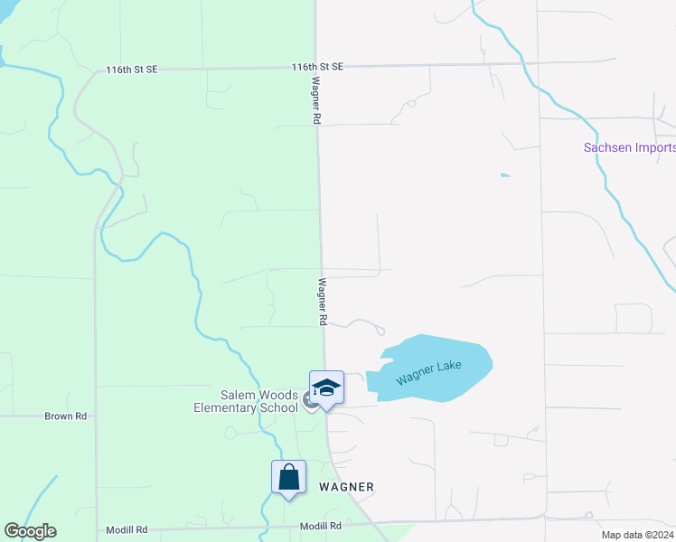 map of restaurants, bars, coffee shops, grocery stores, and more near 12307 Wagner Road in Monroe