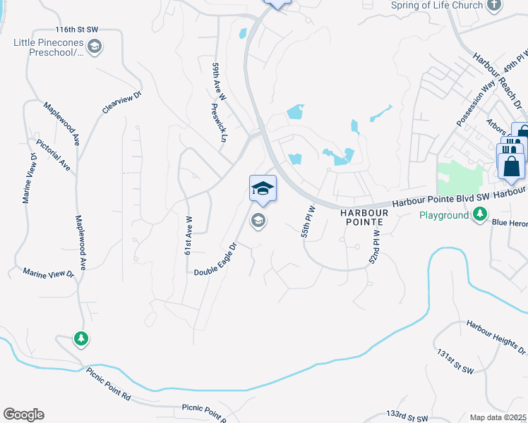 map of restaurants, bars, coffee shops, grocery stores, and more near 12300 Harbour Pointe Boulevard in Mukilteo