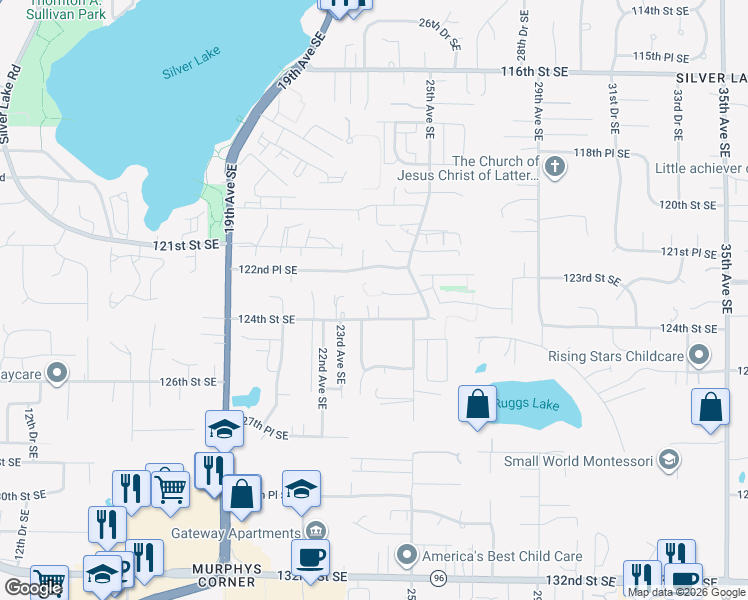 map of restaurants, bars, coffee shops, grocery stores, and more near 12312 23rd Drive Southeast in Everett