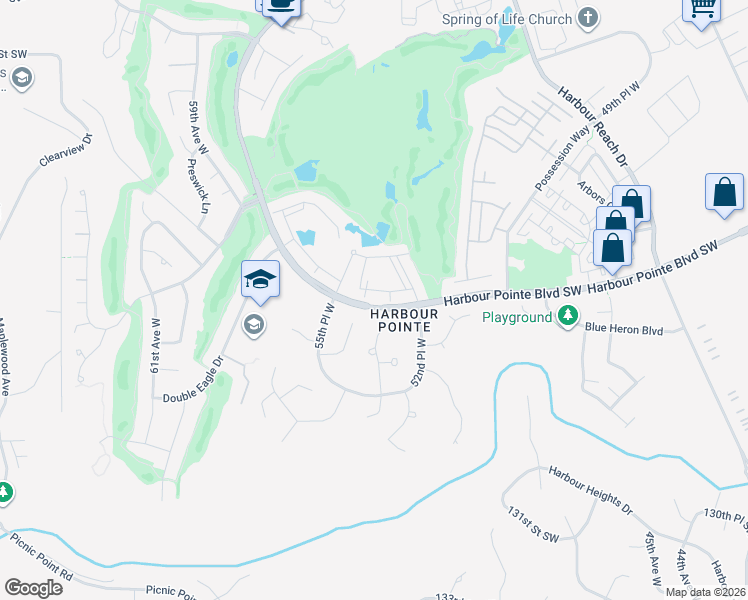 map of restaurants, bars, coffee shops, grocery stores, and more near 12303 Harbour Pointe Boulevard in Mukilteo