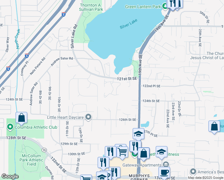 map of restaurants, bars, coffee shops, grocery stores, and more near 1600 121st Street Southeast in Everett
