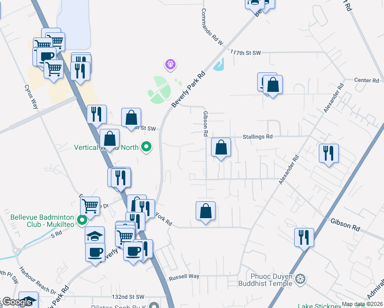 map of restaurants, bars, coffee shops, grocery stores, and more near 3028 123rd Place Southwest in Everett