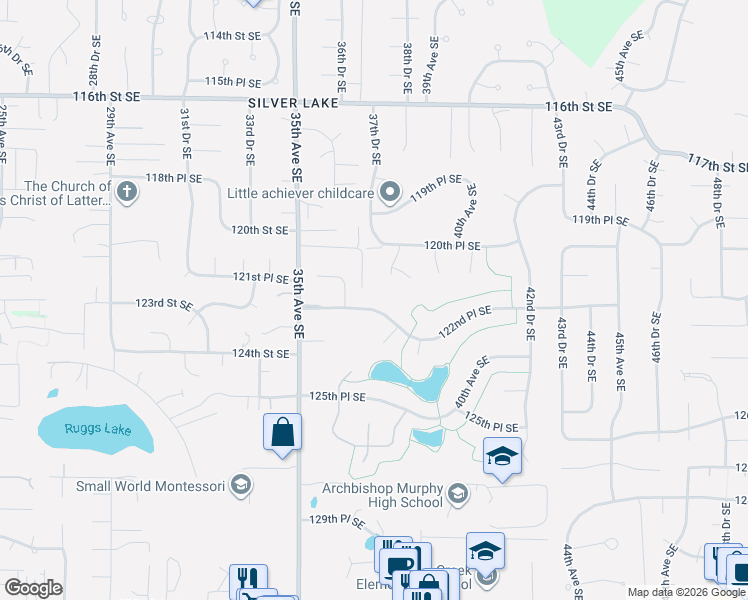 map of restaurants, bars, coffee shops, grocery stores, and more near 3712 120th Place Southeast in Everett